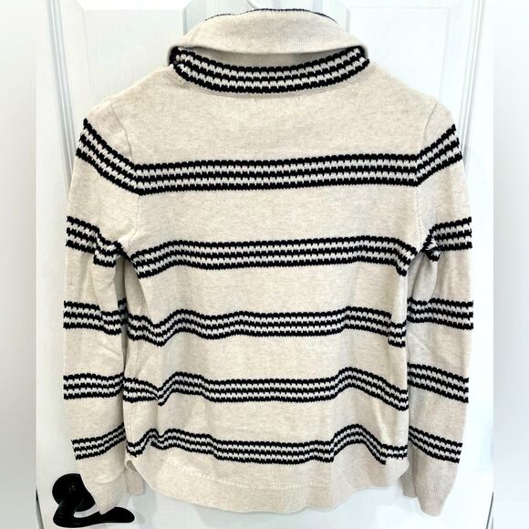 Tommy Hilfiger Ivory Black Stripe Turtle Neck Knit Sweater Women’s Size XS - Picture 2 of 9